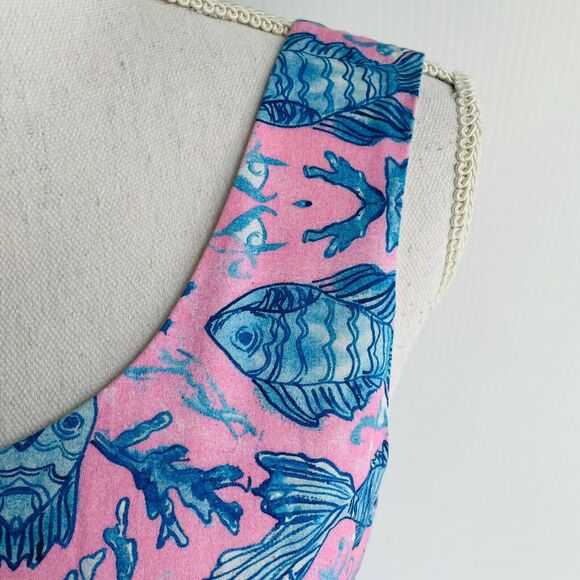 Kaeli Smith Annie Dress Mirror Fish Print Pink Blue Sleeveless Scoop Neck Size 8 - Picture 4 of 9
